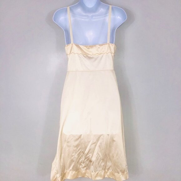 Vintage 50s Womens S Full Slip Beige Sleeveless Plain No Lace V Neck - Picture 3 of 5